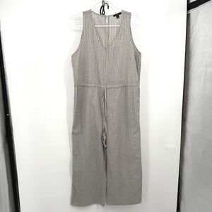 Drew Striped Jumpsuit Drawstring‎ Waist Sleeveless Casual Beige Size M